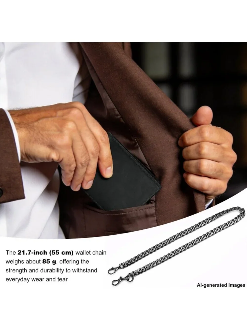 Stylish Genuine Leather RFID Wallet with Anti-Theft Chain | Biker Card Holder
